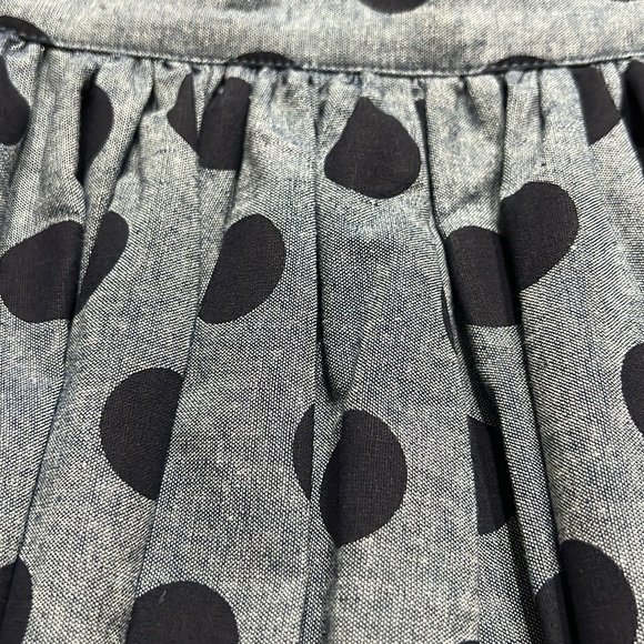 Modcloth Navy Blue Chambray Polka Dot Pleated Flare 50's Skirt EUC Sz S - Picture 9 of 11